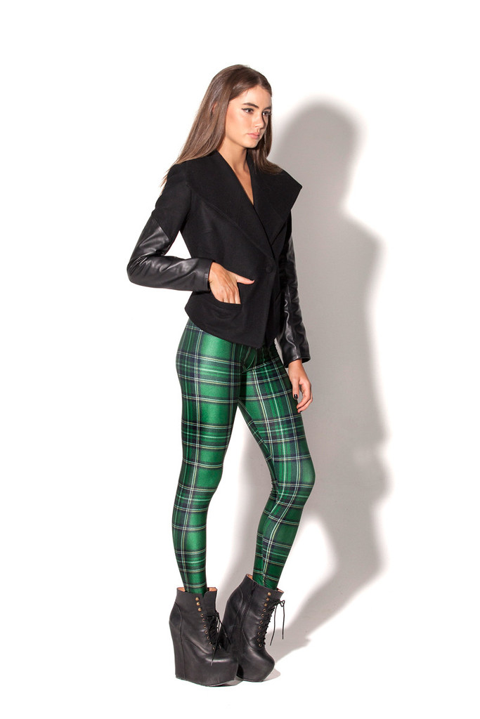 F33081  new green plaid Leggings printing breathable fashion women legging pants